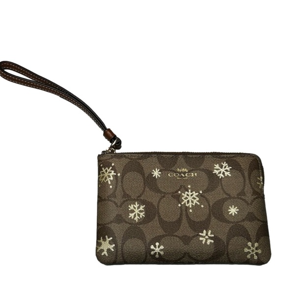 NWOT Coach Women's Snowflake Logo Corner Zip Wristlet in Signature Canvas - Picture 1 of 4
